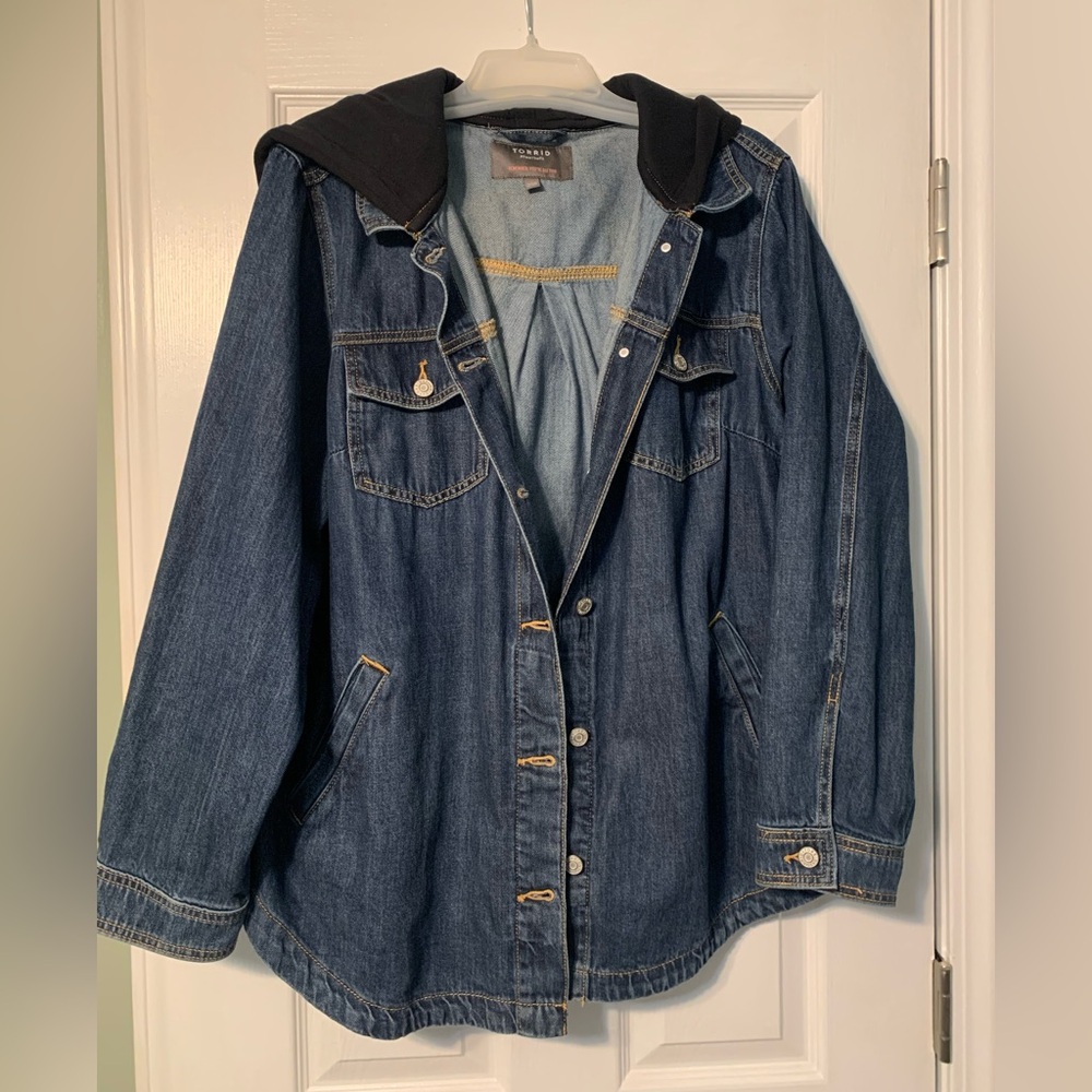 Torrid Blue Denim Jacket with Black Hood